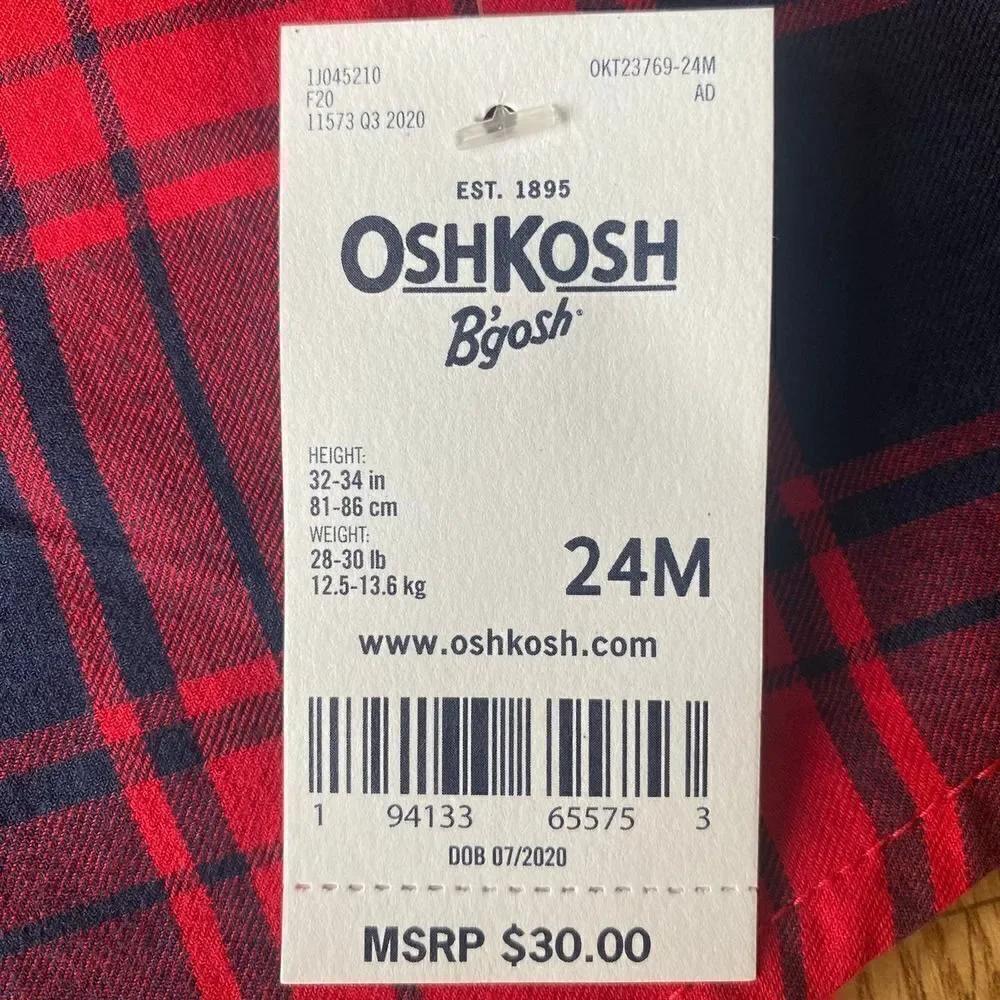 OshKosh B'gosh Plaid Button Up Shirt Red Navy 24 Months